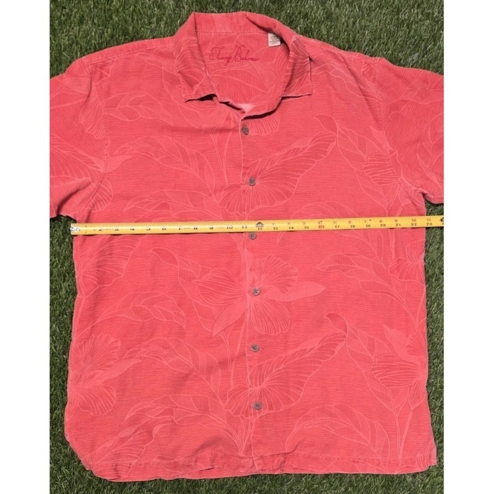 Tommy Bahama Shirt Large 100% Silk Tonal Floral Jacquard Terracotta Camp XL Fit - Picture 7 of 8